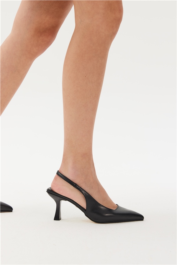 Lizbon Kadın Topuklu Ayakkabı Siyah Deri