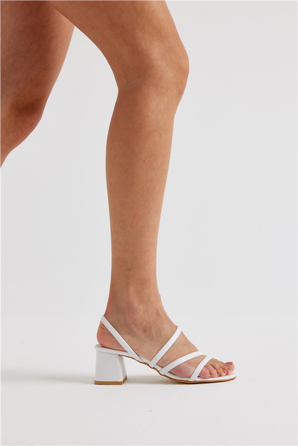 Adison Kadın Topuklu Sandalet Beyaz Deri