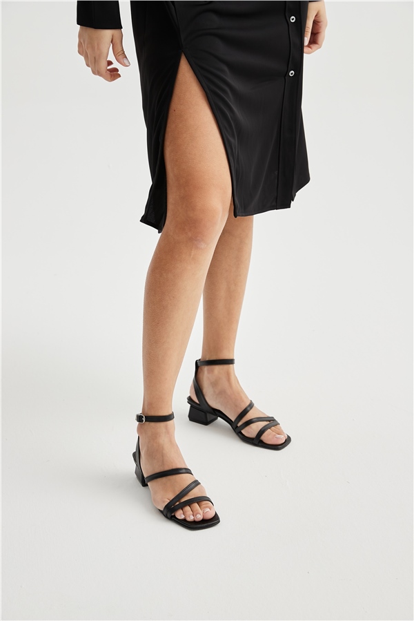Agusto Kadın Topuklu Sandalet Siyah Deri