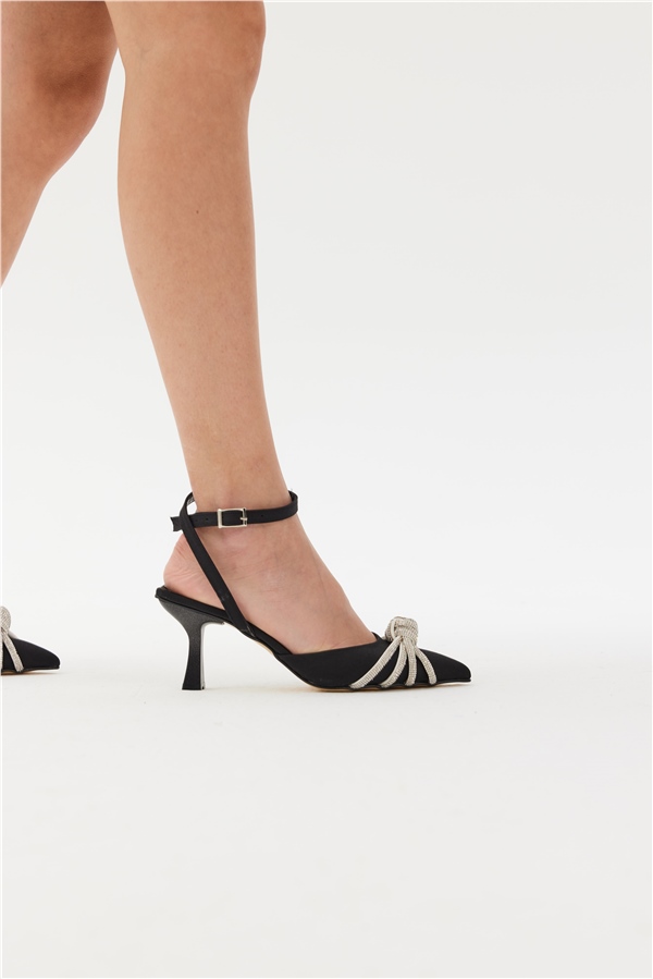 Fiore Kadın Topuklu Ayakkabı Siyah Saten