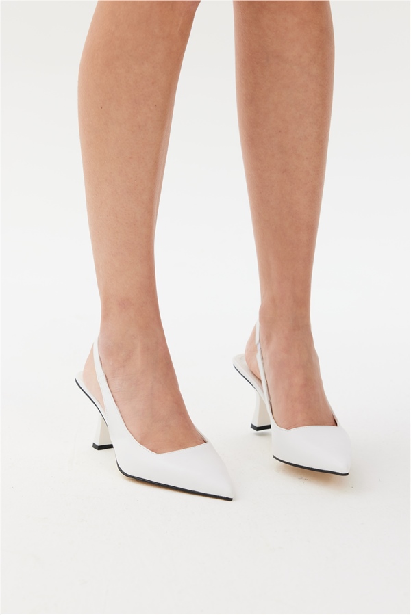 Lizbon Kadın Topuklu Ayakkabı Beyaz Deri