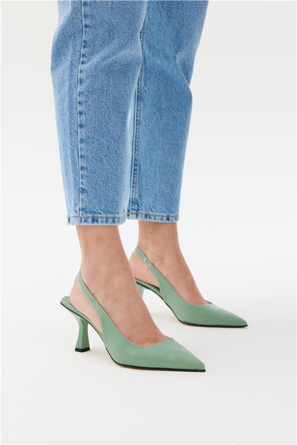 Lizbon Kadın Topuklu Ayakkabı Mint Deri