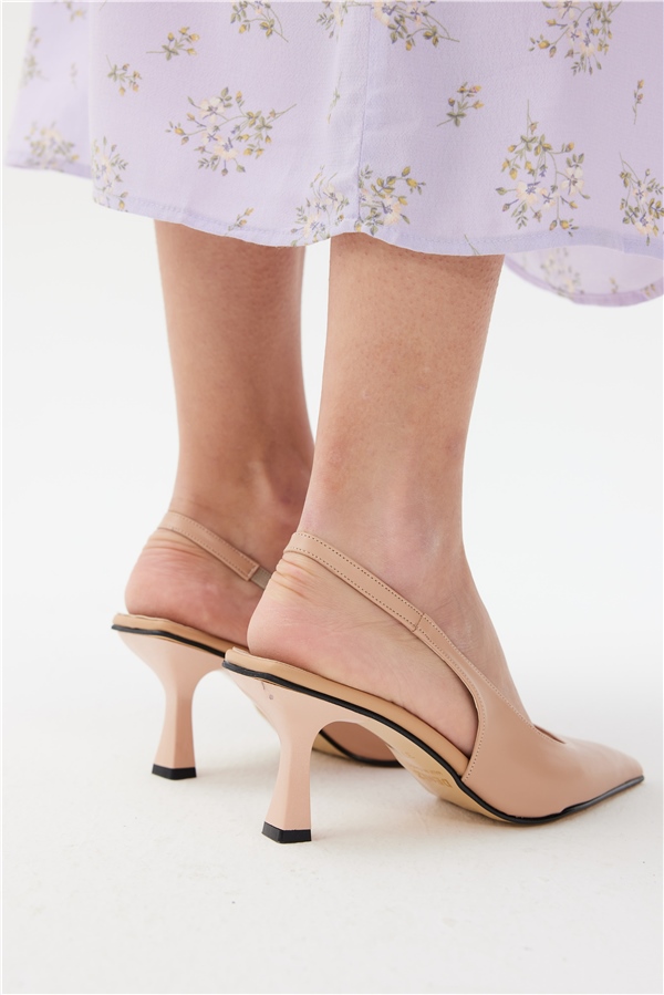 Lizbon Kadın Topuklu Ayakkabı Nude Deri
