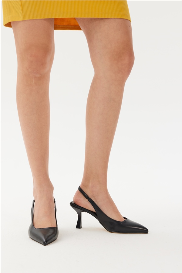Lizbon Kadın Topuklu Ayakkabı Siyah Deri