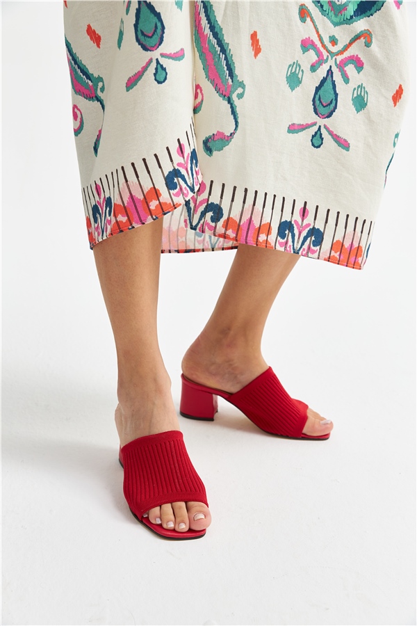 Ploom Kadın Topuklu Terlik Kırmızı